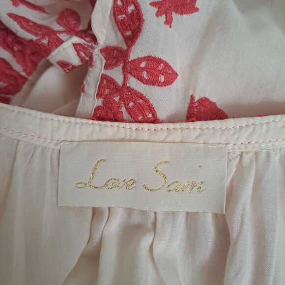 Love Sam Women's Cold Shoulder Salmon Pink Embroidered Boho Hippie Top  Sz XS - Picture 7 of 8